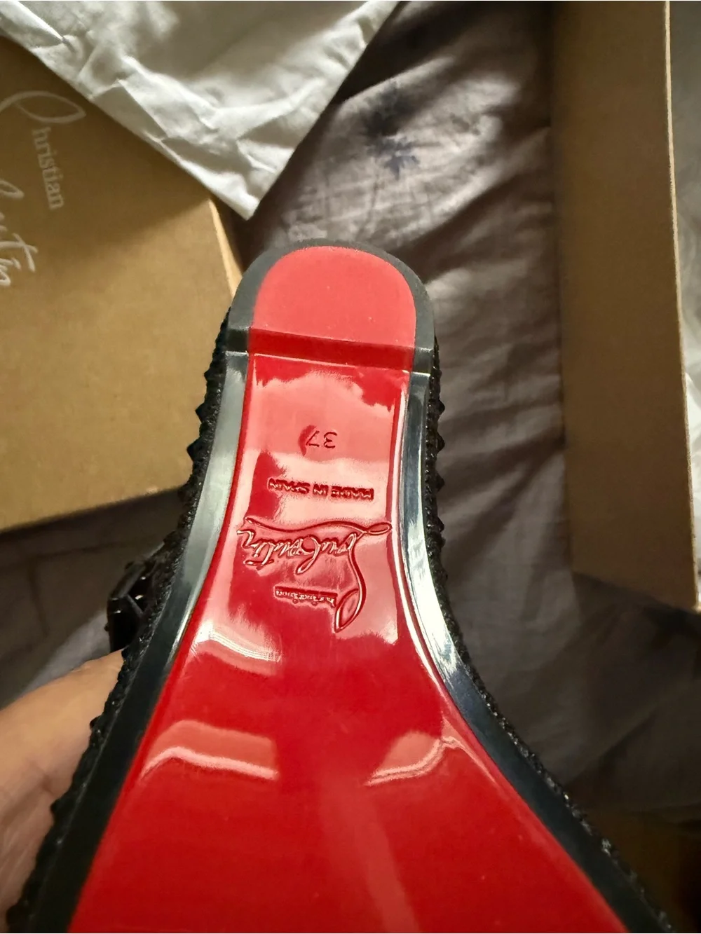 Christian Louboutin Black Patent Platform Studded Sandals pyraclou NEW